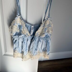 For Love & Lemons Light Blue Satin Lace Trim Camisole